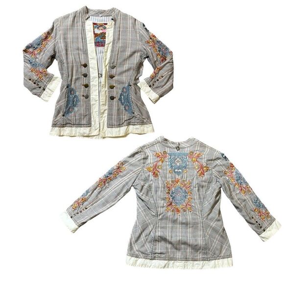 Johnny Was 2-10-5 Embroidered Plaid Blazer Size Small - Picture 1 of 13
